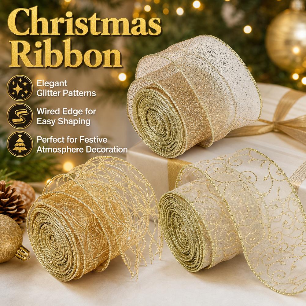 Embroidery Xmas Tree - 2M Goud Glitter Organza Lint met
