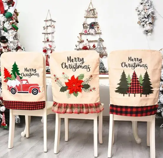 Embroidery Xmas Tree - 4/6/8 Stuks Kerst Stoelhoes Linnen Borduren