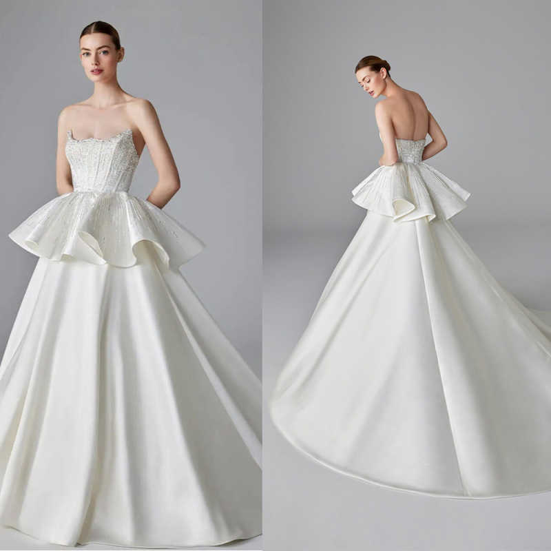 Embroidery Online Design - Elegante trouwjurk A-lijn satijn speciaal ontwerp