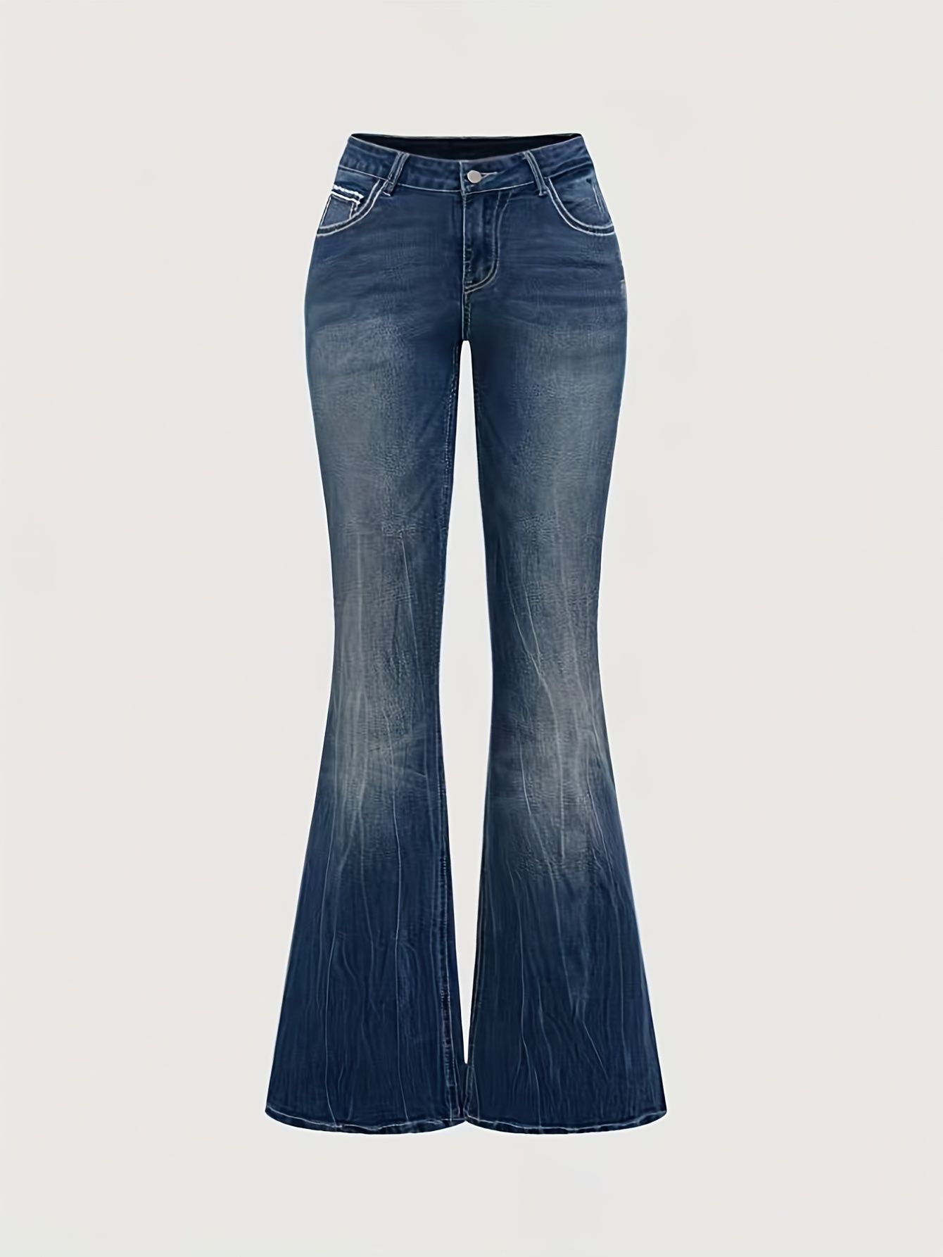 Embroidery Effect - Bestverkochte blauwe flared jeans met borduursels