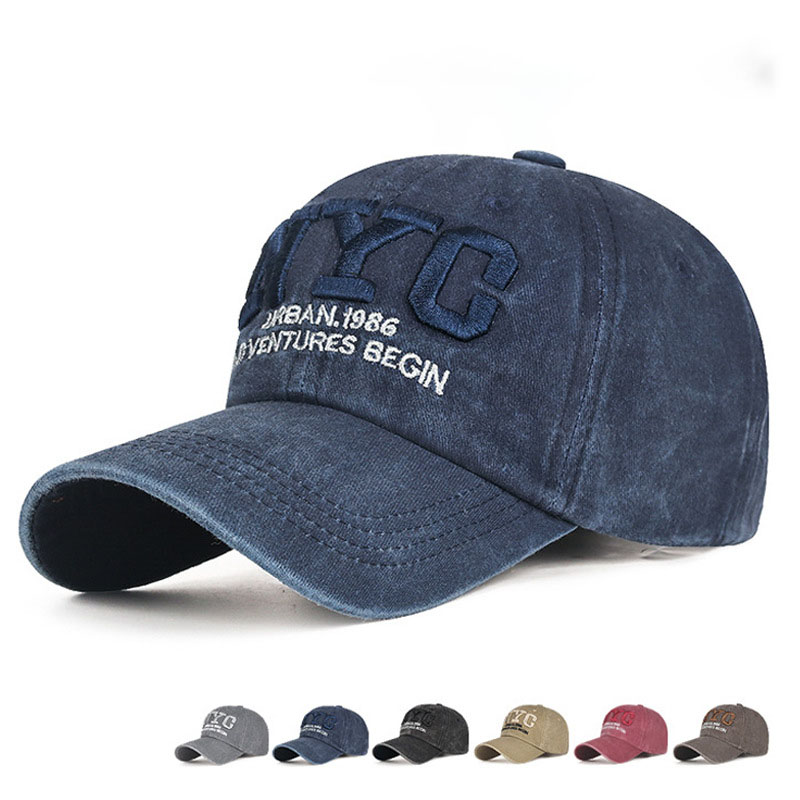 Embroidery Nyc - Vintage gewassen katoenen baseballpet heren NYC