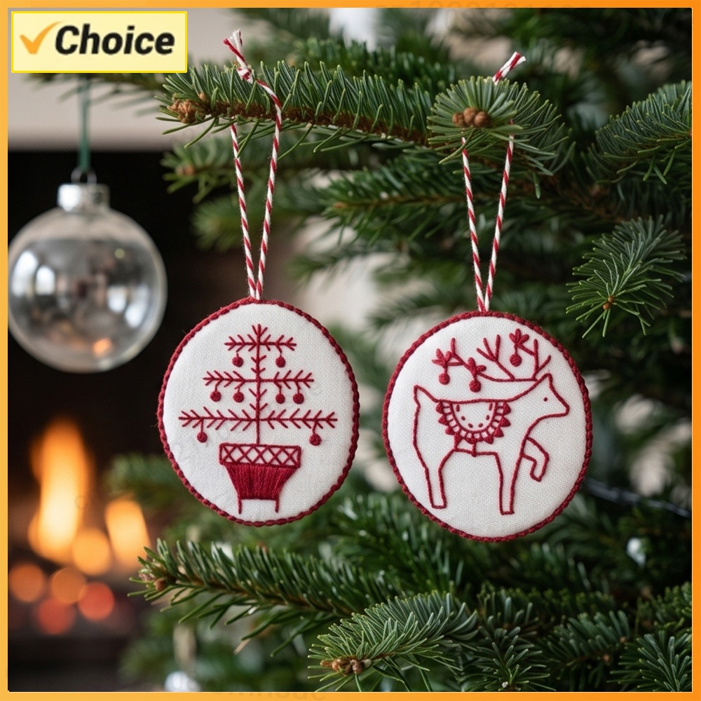 Embroidery Xmas Tree - Kerstborduurset met gereedschapset, geborduurde kerstboomversieringen, handgemaakte