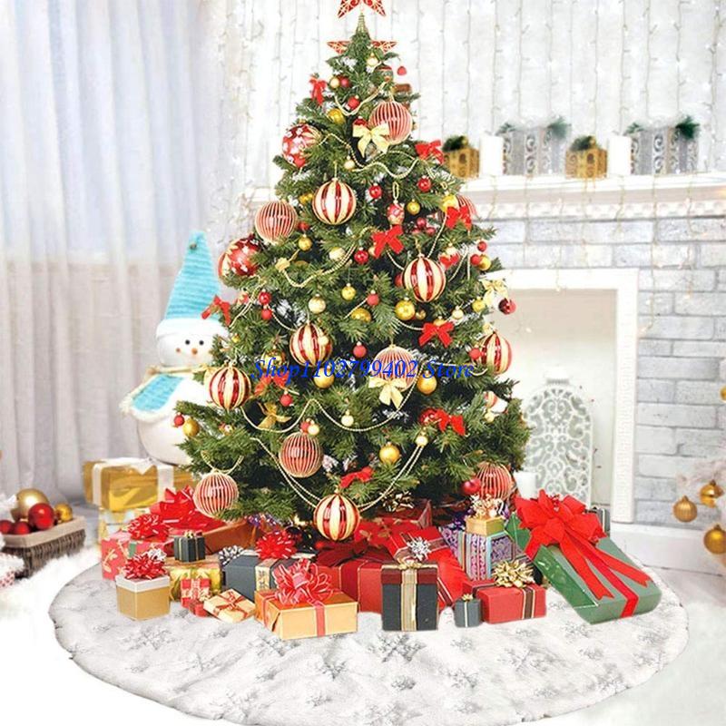 Embroidery Xmas Tree - 547f Wit pluche kerstboom rok ornament