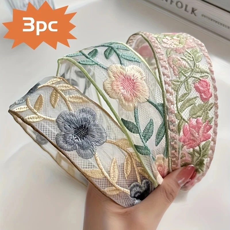 Embroidery Hooping - 1/3 stuks elegante chiffon borduurwerk bloem