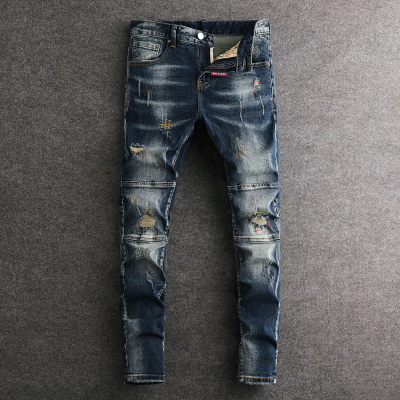Embroidery Effect - Street Designer Fashion Heren Jeans Retro