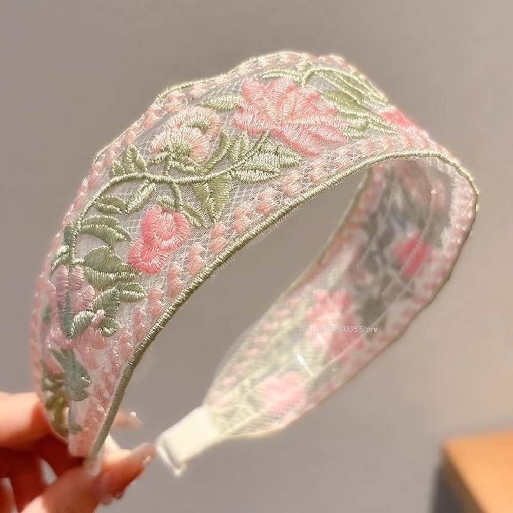 Embroidery Hooping - Lente kantborduurwerk bloemenhoofdband Nieuwe elegante chiffon
