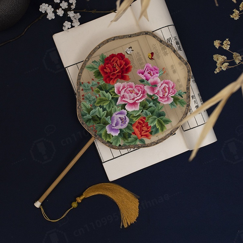 Embroidery Gift - Handgemaakte dubbelzijdige borduurwerk zijden ronde waaier