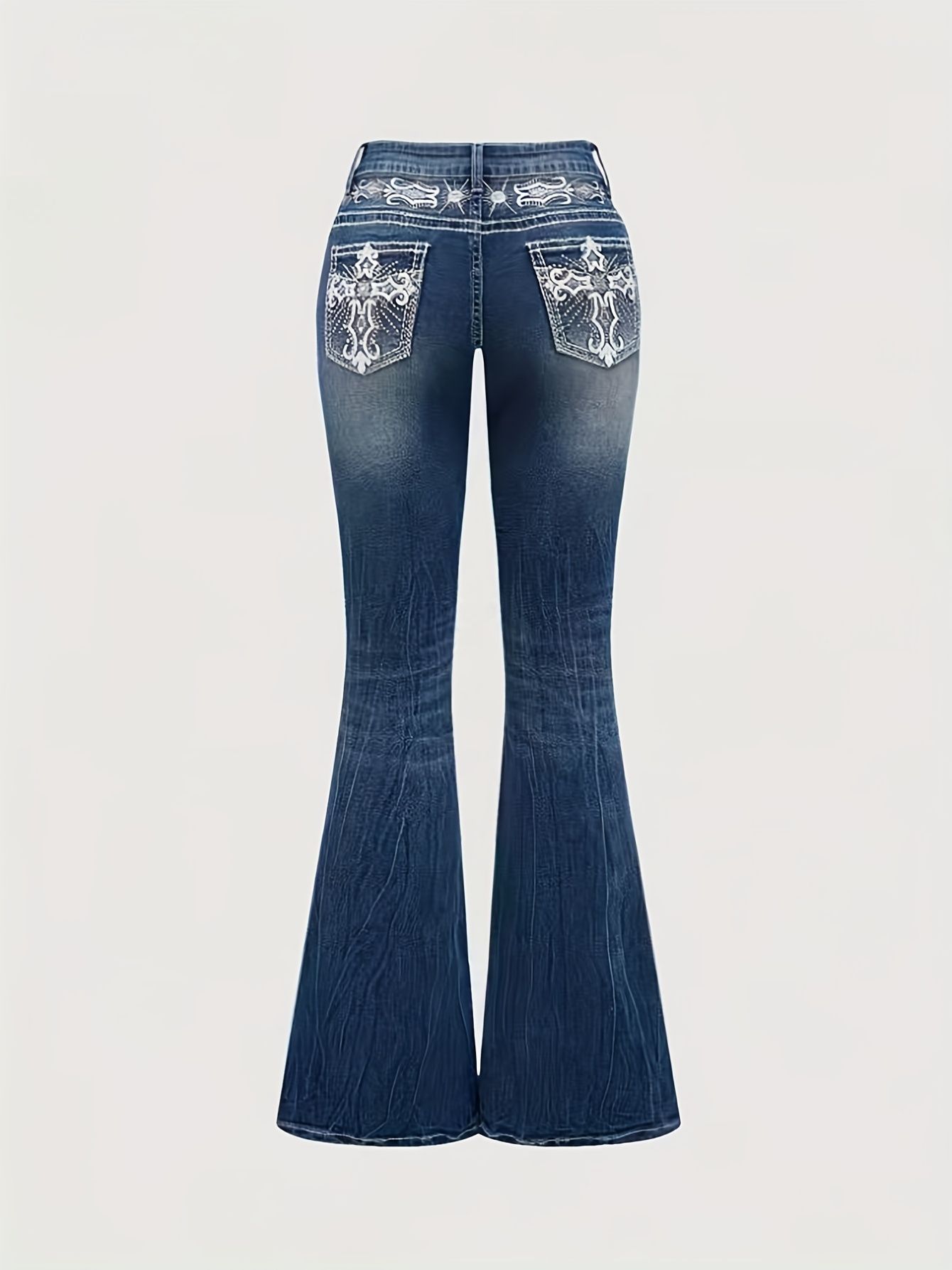 Bestverkochte blauwe flared je - Embroidery Effect recensie en prijs